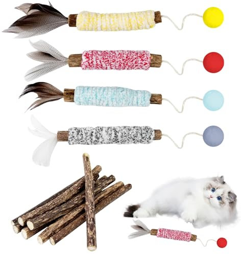 Newpop 4 Pezzi Bastoncini per Gatti, Giocattolo da Masticare per Gatti, Erba Gatta Giocattoli Bastoncini da Masticare, Bastoncino da Dentizione con Erba Gatta per Pulizia dei Denti del Gatto