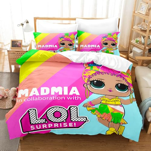Ste-X Bettbezug-Set, 100% Baumwolle, Fadenzahl 200, L.O.L.Surprise-Bettwäscheset, 3-teilig, Bettbezüge (135x200cm,LOL 06)