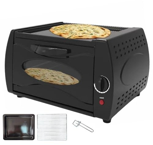 QUTBAG Mini Four à Pizza électrique, Four Tandoor avec Pince à Disque, Machine à Pain Chapati Roti Lahmacun Manakish Naan avec contrôle de la température et Porte de Plaque chauffante, pour Cuisine A