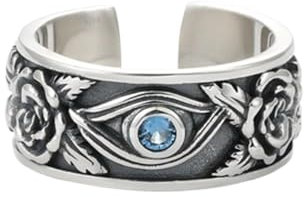 LAOYEFACAI Herrenring matt in 925 Sterling Silber Auge des Horus Ring Open Vintage Ring Gothic Männer Ringe