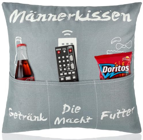 XIABYAYU Männer Kissenbezug, Kissenhüllen 45x45 Grau - 4 Stück, Leinen Kissen mit Taschen - Deko für Sofa, Bett, Weihnachten
