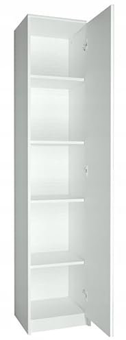 MATKAM Bücherregal Regal R8, B/H/T 39x180x35cm mit Türen, ideal für Büro, Diele Wohnzimmer, Jugend- oder Kinderzimmer, mit verstellbaren Regalböden und satinierte Griffe (Weiß)
