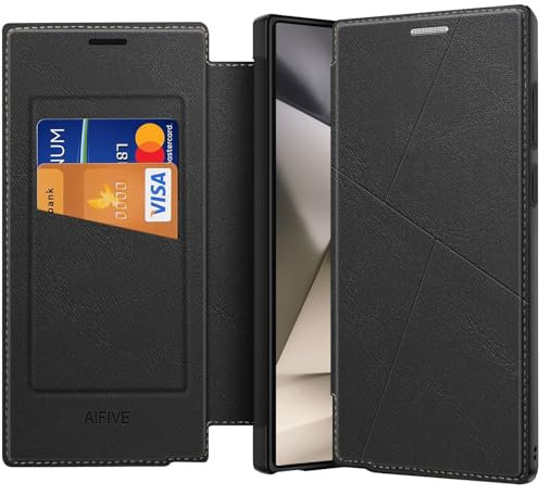 AIFIVE für Samsung Galaxy S25 Ultra Hülle, Slim Fit PU Leder Magnetschnalle Klapphülle mit Kartenfächern, RFID-Blockierung und Standfunktion, Stoßfest für Samsung S25 Ultra 5G Schutzhülle, Schwarz
