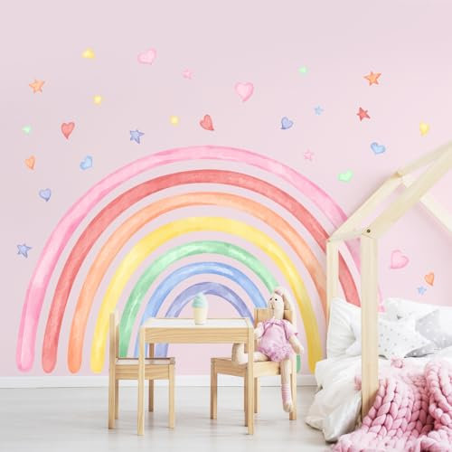 Supzone Adesivi Murali Arcobaleno Bambini - Arcoíris e Decorazioni a Cuore, Sticker da Muro per Camere Ragazze e Stanza Giochi - Adesivi per Asilo Nido e Camera da Letto