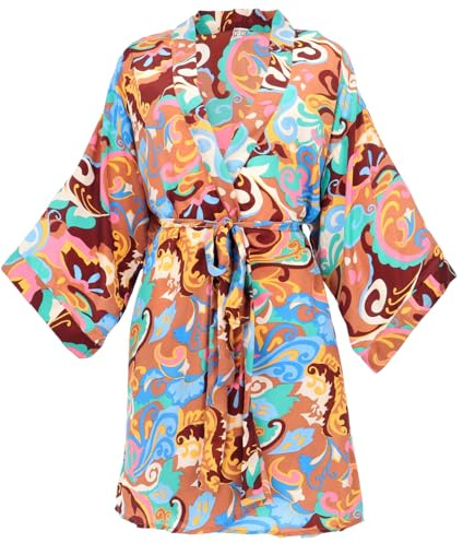 GURU SHOP Kurzer Kimono im Japan Style, Kimono Mantel, Kimonokleid - Bunt, Damen