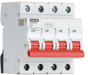 CILIA Interrupteur de Sectionneur 25A/40A/63A 4P 415V AC, Montage Sur Rail DIN, Occupe 4 Modules, In=25A (JVD16-63-4P-25A)