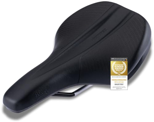 CONTEC Fahrradsattel Sonic MTB, 254x162 mm, aus Nylonfaser und PVC, Stoßdämpfend, Mountainbike Sattel, Skala und Tragegriff, Ergonomischer Fahrrad Sattel für Herren & Damen, schwarz