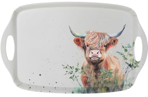 Biznest Highland Cow Tray White Large Tray with Stunning Highland Cow Design Perfect for Serving or Display 48.5 x 32.5cm