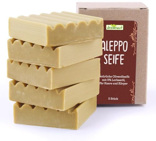 Aleppo-Seife, Set mit 5 Stücken, ideal als Gästeseife oder Kinderseife, Olivenöl-Seife mit 5% Lorbeeröl