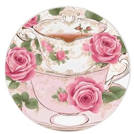 (Tea Cups with Roses Romantic Shabby) Print Round Diatomaceous Earth Coasters Natural Absorbent Cup Mats For Home & Kitchen, Quick-Dry Design With Smooth Edges One Piece