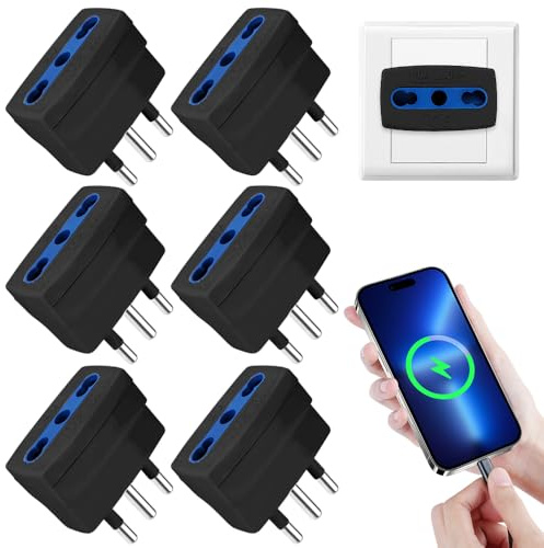 JOAASU 6 Pezzi Adattatore Riduttore Semplice Spina 16A Presa 10A, Adattatore Bipasso Spina 10A, Adattatores Bipasso Spina, con Presa Bivalente 10/16A a Spina Piccola 10A Italiana 1500W, Nero