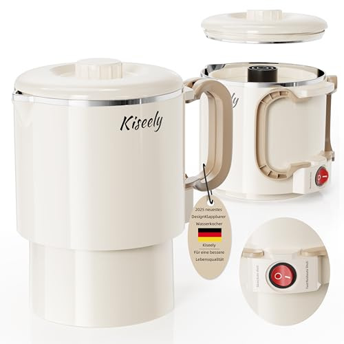 Faltbarer Wasserkocher Reise Camping Wasserkessel, 1L Camping-Kettle mit 2 Geschwindigkeiten, multifunktionaler 600W Wasserkocher aus Edelstahl 304 für Outdoor-Wandercamping (HG1)