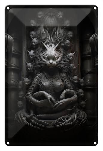 Wallario Blechschild Wandbild aus Metall Katzen-Göttin - 20 x 30 cm in Premium-Qualität: Brillante Farben