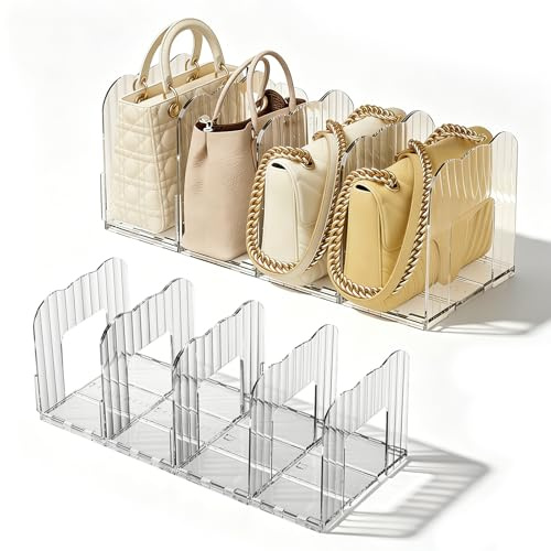 HUSOUE 8 PCS Adjustable Handbag Storage Solutions, Clear Handbag Organiser Acrylic Closet Organiser Shelf Dividers for Handbags in Wardrobe Closet Bedroom