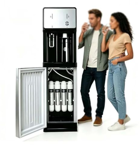 Distributore Acqua Refrigerata per palestre, Distributore d'acqua da pavimento con Filtri 4, Purificatore Acqua per case, Adatto a spazi commerciali quali uffici, ristoranti, centri estetici
