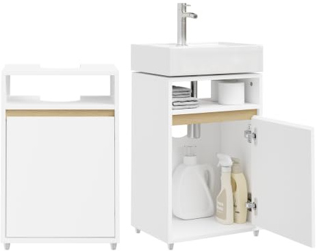 SoBuy Waschbeckenunterschrank Schmal mit U-Aussparung 40x60x30cm für Bad | Badezimmerschrank, Badunterschrank Weißer Waschtischunterschrank Stehend für Kleine Bäder & Gäste-WC Weiß BZR222-W