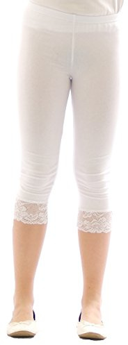 YESET Mädchen Kinder Leggings Leggins Hose Capri 3/4 kurz mit Spitze Baumwolle