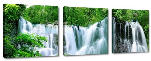 Visario Leinwandbild Wasserfall — beeindruckendes Panorama Wandbild Natur auf Leinwand fertig gerahmt — 150x50 cm 4212