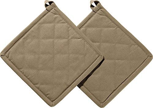 REDBEST Topflappen 2er-Pack Seattle, 100% Baumwolle taupe Größe 20x20 cm - innen hitzebeständige Wattierung, außen feines, glattes Gewebe, mit Schlaufe (weitere Farben)
