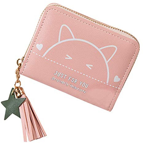 Walaka Portefeuille Femme - Chat Motif Porte Monnaie Porte-Cartes - Sac à Main en Cuir PU-Noir, Rouge, Rose, Rose Vif, Bleu, Violet