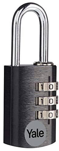 Yale YE3CB/20/121/1/BK - Cadenas aluminium à combinaison 20 mm, anse acier, noir, code à 3 chiffres - Pour casier, boîte à outils, sac...