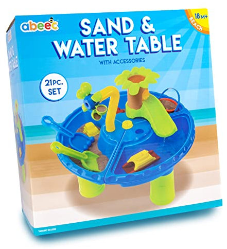 abeec Sand & Water Table | Outdoor Play Table for Kids & Toddlers | 21-Piece Set with Sand Pit Toys, Water Wheel, Buckets & Spade | Sensory & Garden Toy for Messy Play