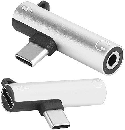 JULYKAI USB-C Hembra a Macho Jack de Audio de 3,5 mm Adaptador de Cable de Auriculares Conector Tipo-c Carga simultánea 2 Piezas Convertidores para Xiaomi, etc. para(Silver)