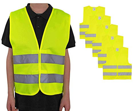 4business 5 x Warnweste gelb Kinder Größe S 7-12 Jahre | EN 1150 genormt | TÜV-geprüft waschbar