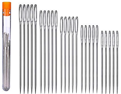 Aghi per Cucire a Mano,25 Pezzi 5 Taglie Aghi per Occhi Grandi Aghi per Cuciture Grandi con Bottiglia di Ago Grandi Aghi per Gli Occhi Aghi Smussati a Punta Tonda per Cucire la Pelle a Mano