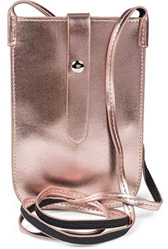 styleBREAKER 02012368 Mini sac à bandoulière pour téléphone portable aspect métallique avec bouton pression, or rose métallisé, taille unique