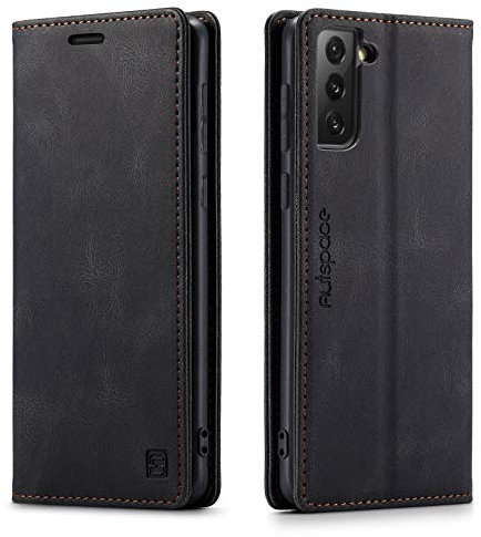 LOLFZ Wallet Case for Samsung Galaxy S21 5G, Magnetic Flip Leather Case with RFID Block Card Slots Kickstand Shockproof Protective Cover Compatible with Galaxy S21 5G - Black