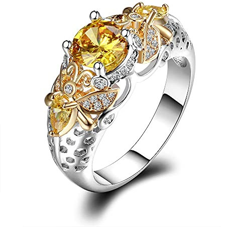 DJMJHG Gelbe Citrin Tier Biene Fingerringe Für Frauen Männer Mit Zirkon 925 Silber Schmuck Verlobungsfeier Jubiläumsgeschenke 8