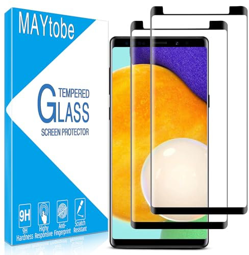 MAYtobe 2 Piezas Protector de Pantalla para Samsung Galaxy Note 9, Cristal Templado 3D Curvo Cobertura Completa, Antiarañazos, Sin Burbujas, Dureza 9H, Ultra Transparente