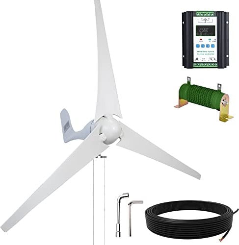 ECO-WORTHY Windturbine Generator 400W DC12V-24V mit 3 Blättern 5,6 Meilen pro Stunde niedrige Startwindgeschwindigkeit mit Solar Wind Hybrid Laderegler, Windrad für Haushalt/Solar Wind Inselsystem