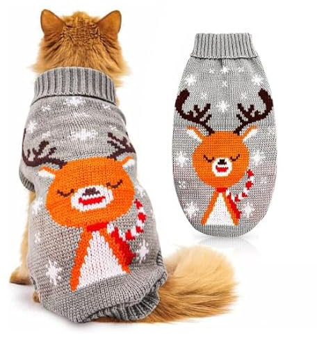 Hundepullover, Hundemantel Winter, Weihnachten Pullover Strickwaren, Haustier Weihnachtskostüm, Rentier Hundekostüm für Hunde Pullover, Winterkleidung, Haustier Party Puppy Geschenk(Grau/M)