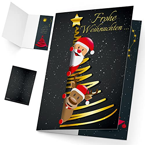 BREITENWERK Weihnachtskarten Set (12 Stück) SANTA & RENTIER - edle Premium Klappkarten - ideal privat & geschäftlich - Frohe Weihnachten Karten