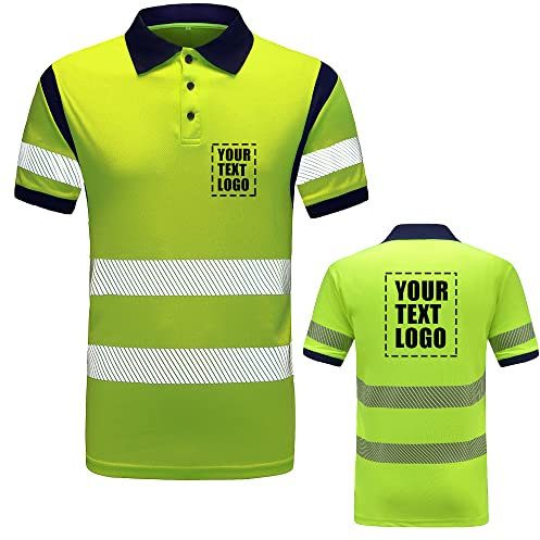 Personalisierbares bedrucktes Logo Warnschutz Polo-T-Shirt, Warnschutz, reflektierend, Sicherheits-Arbeitspolo-T-Shirt, Logo (Gelb, L)