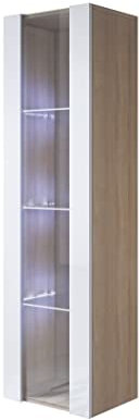 MB Muebles Bonitos, Vitrine Mural Luke V5 pour Salon ou Salle à Manger Moderne avec Lumière LED, Meuble Modulaire en Mélamine Mate et Brillante, Couleur Sonoma et Blanc, 40x165x29 cm