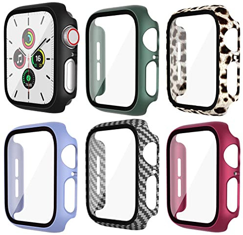 Haojavo 6er Pack Hard PC Schutzhülle für Apple Watch Serie 3/2/1 42mm, iWatch Hülle Mit Glas Displayschutz, schutzfolie gehärtetem Glas Gesamtblasenfreie Abdeckung für iWatch-Zubehör