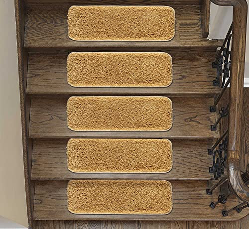 emmahome Soft Shaggy Carpet Stair Treads NON-SLIP MACHINE WASHABLE Mats/Rugs, Indoor 22x67cm, 30mm Thickness and 100% Increased Yarn (Mustard, 13)