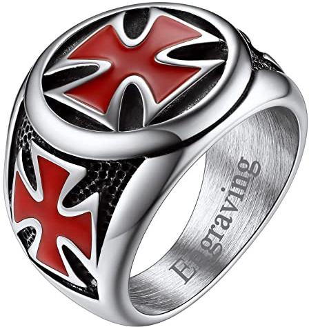 FaithHeart Herren Jungen Bandring in Ringgröße 67 Siegelring mit Tempelritter Kreuz Symbol Personalisierter Statement Fingerring für Freunden Ehemann