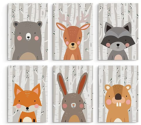 Hambient Tableau Enfant Mural Deco - Poster Decoration Chambre - Deco Fille, Garcon, Bebe - Tableaux Décoratifs Muraux - 6 Affiche (30 x 40 cm Sans Cadre, Animaux Sauvages Forêt)
