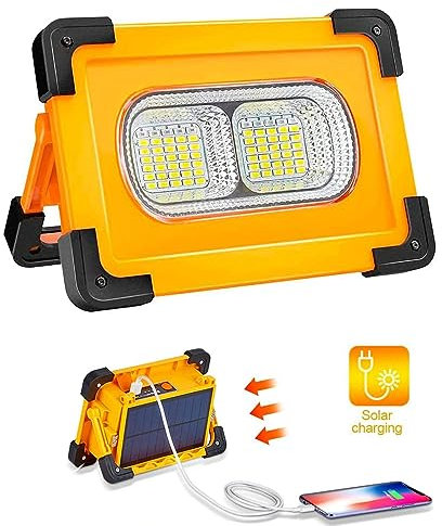 M Ledme - Foco Proyector LED Solar PowerBank Portátil con Batería, 4.500 lumen, Recargable, Luz para trabajo, Recargable USBo Solar, Camping, Garaje, Pescar, LM6335