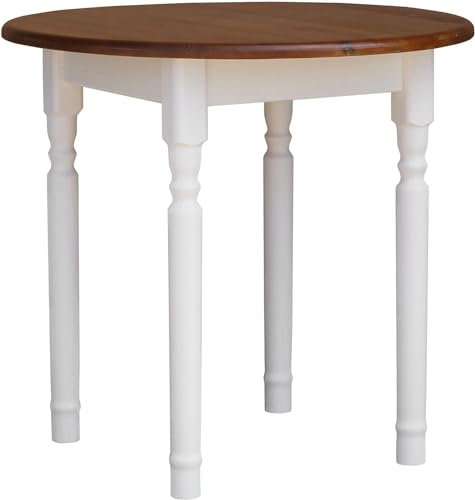 k koma Runder Kiefer Tisch Esstisch Holz Küchentisch massiv weiß Honig Landhausstil Eiche (70 cm)