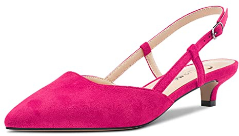 Castamere Femmes Kitten Bas Talon Heel Pointu Bout Escarpins Slingback Classique Dress Bureau Sandales Slip-on 3.5 CM Heels Magenta Rouge 37 EU