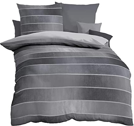 Kaeppel Mako-Satin Bettwäsche Timeless Zinn, 1 Bettbezug 155 x 220 cm + 1 Kissenbezug 80 x 80 cm