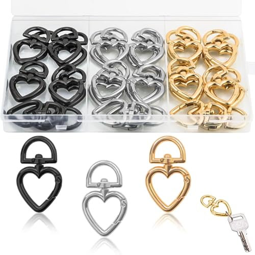 GZLFH 30 Stk Herz Schlüsselanhänger, Schlüsselring mit Karabiner Herz Drehbarem Karabinerhaken für Rucksack-Schultergurte DIY Schmuckherstellung(Verpackt)