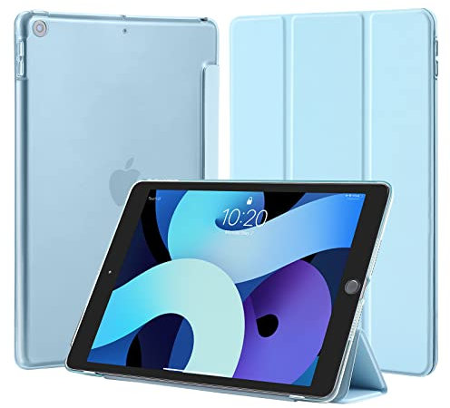 4UBonLife Funda para iPad 9.ª/8.ª/ 7.ª Generación (2021/2020/2019) 10,2 Pulgadas, Cover Protectora Carcasa Rígida Delgada Translúcido Cubierta para iPad 9/8/7, Auto Sueño/Estela, Azul Claro