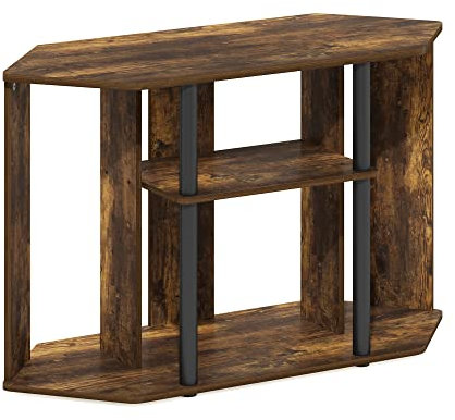 Furinno Stand with Plastic Poles for TV up to 43-Inch, Amber Pine/Black