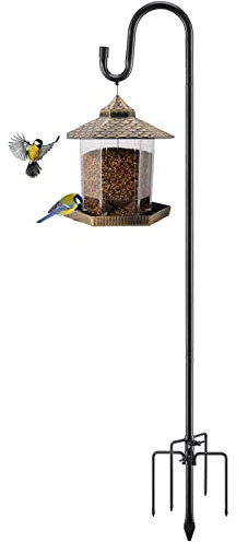 Vogelfutterstation, 200 cm und 1,6 cm Durchmesser, Edelstahl, robuste Schäferhaken für den Außenbereich, zum Aufhängen von Außenleuchten mit 5 Zinken, rostfrei, für Gartendekoration oder